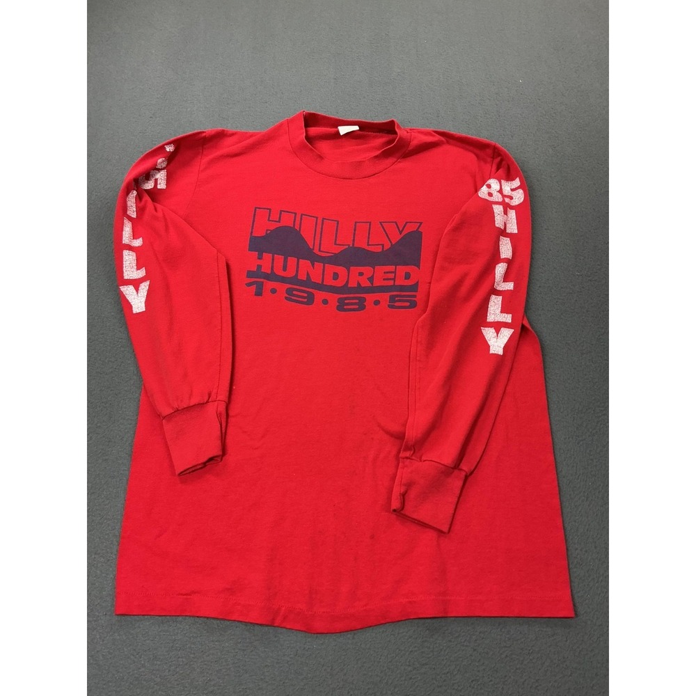 Vintage Hilly Hundred Shirt Mens Medium Red Sportswear Long Sleeve 1985 Cycling‎